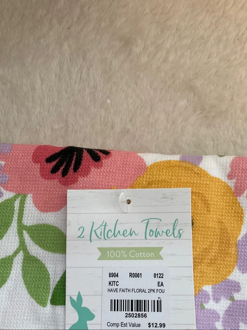 Have Faith Floral Hand Towel - White with Pink & Yellow Flowers